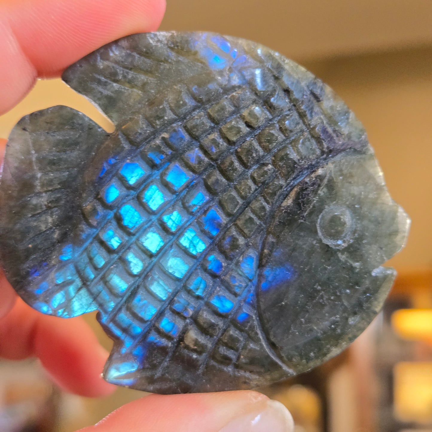 Labradorite flashy fish carving