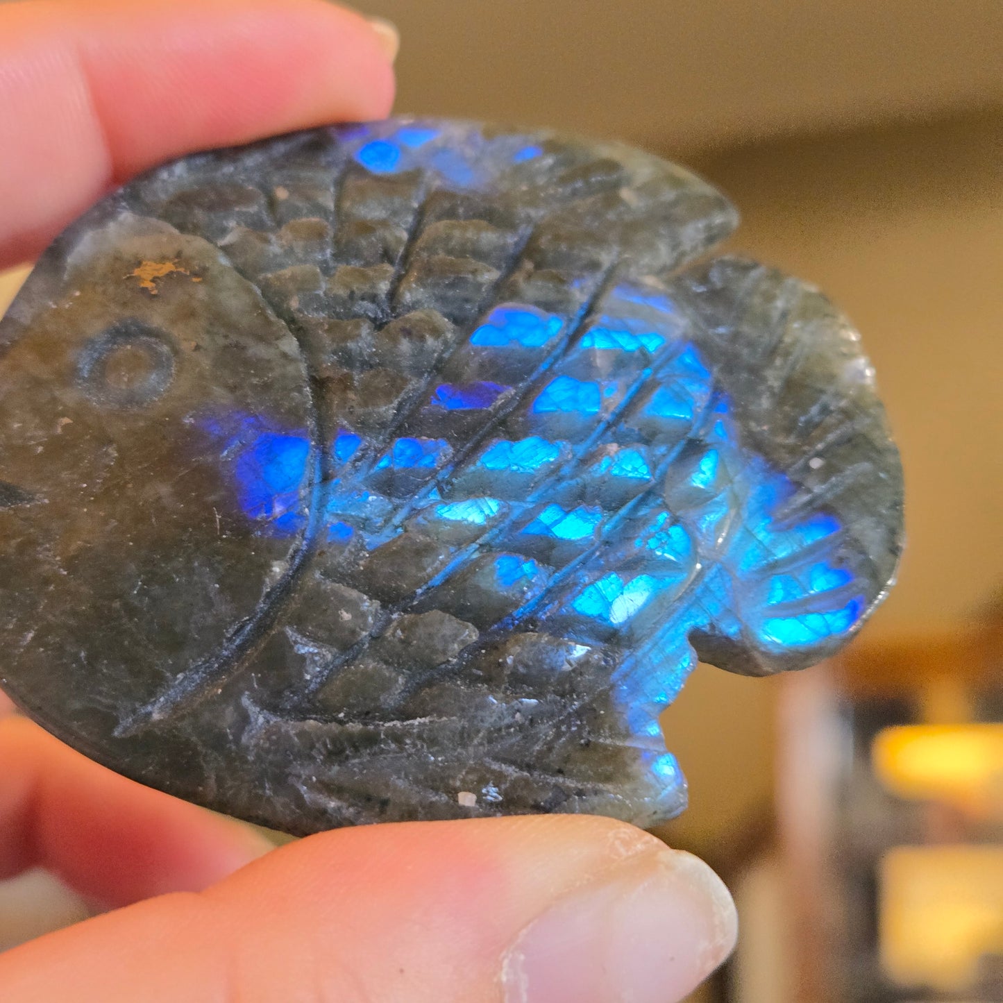 Labradorite flashy fish carving