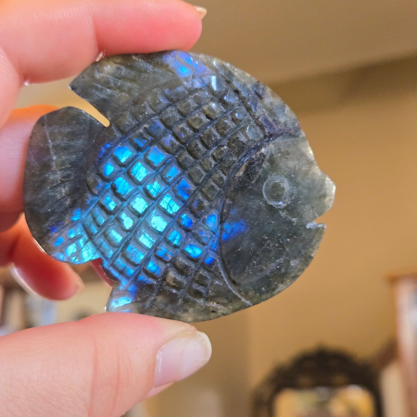 Labradorite flashy fish carving