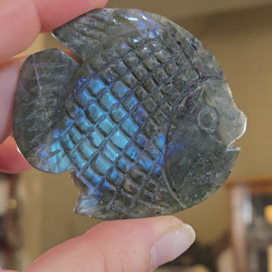 Labradorite flashy fish carving